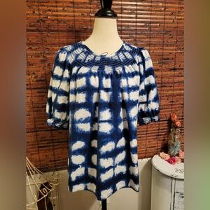 Sonoma Navy and White Patterned Blouse